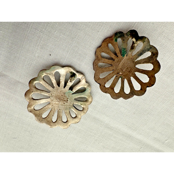 Native American Flower Turquoise Sand Cast Sterling Silver Stud Earrings 12 gr - Picture 3 of 7